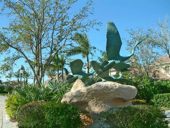 Every parcel entry sign in Estuary has a unique statue feature that coinsides with the name of the parcel - Naples, Florida
